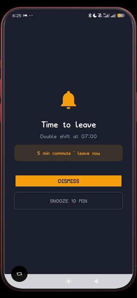 ShiftFlowr time-to-leave alert before a shift