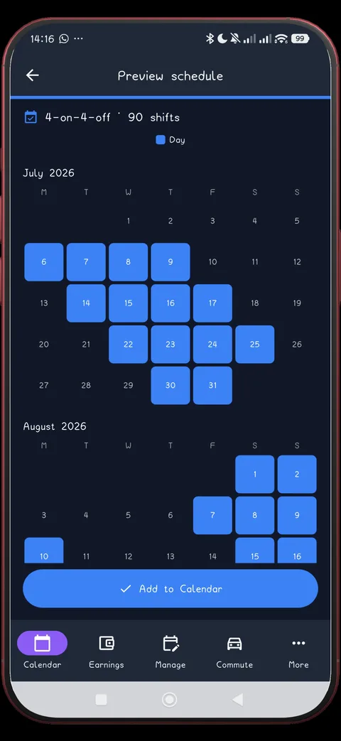 ShiftFlowr pattern preview before applying the schedule