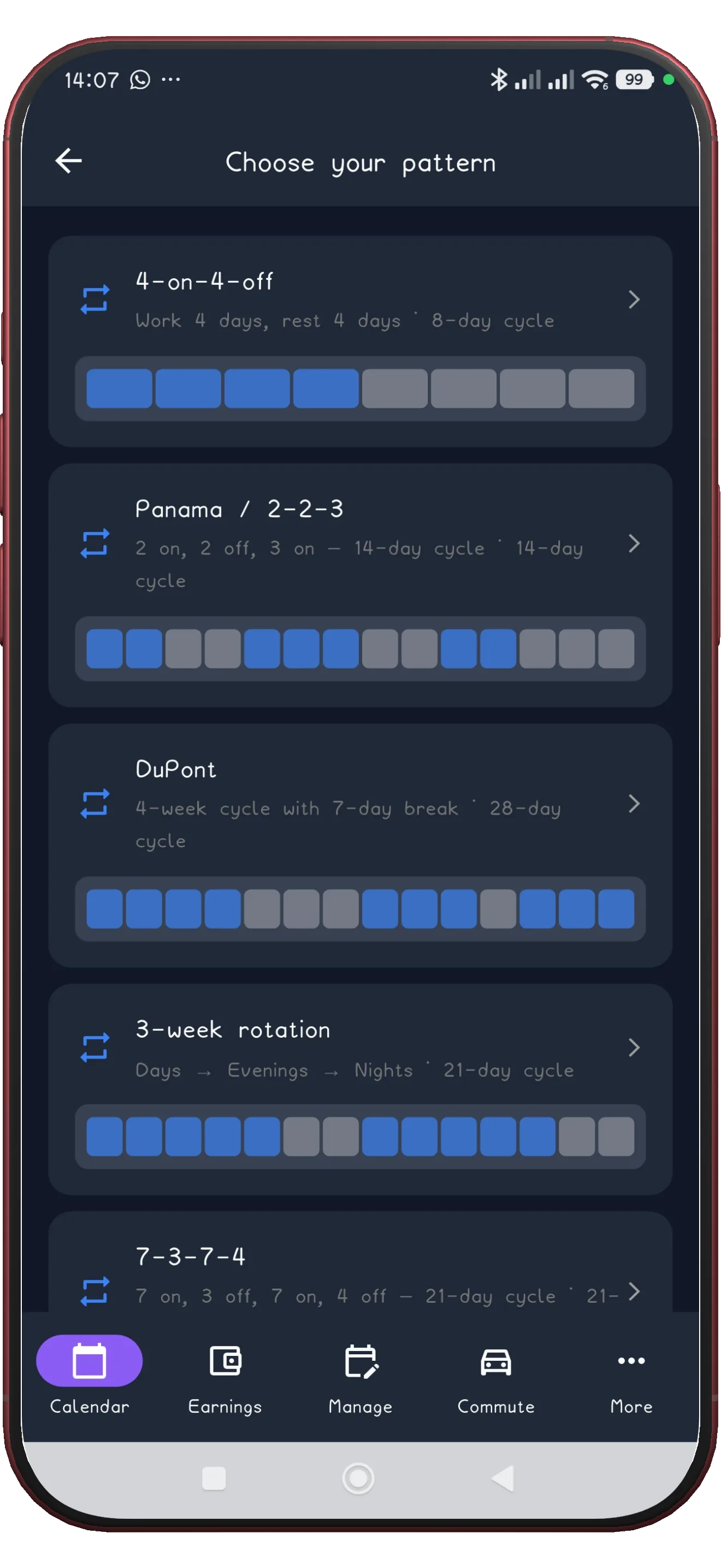 ShiftFlowr preset pattern library screen