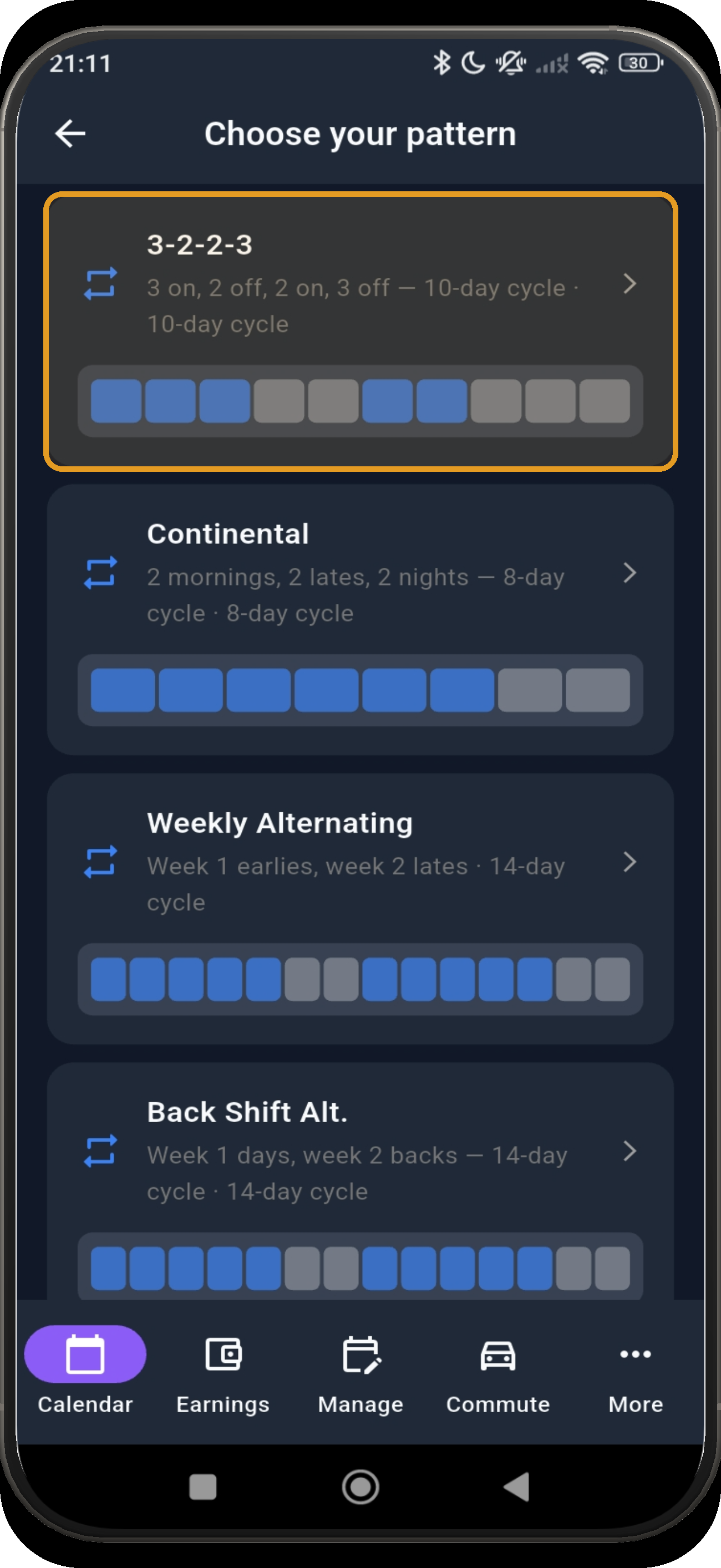 Pattern library with 3-2-2-3 highlighted