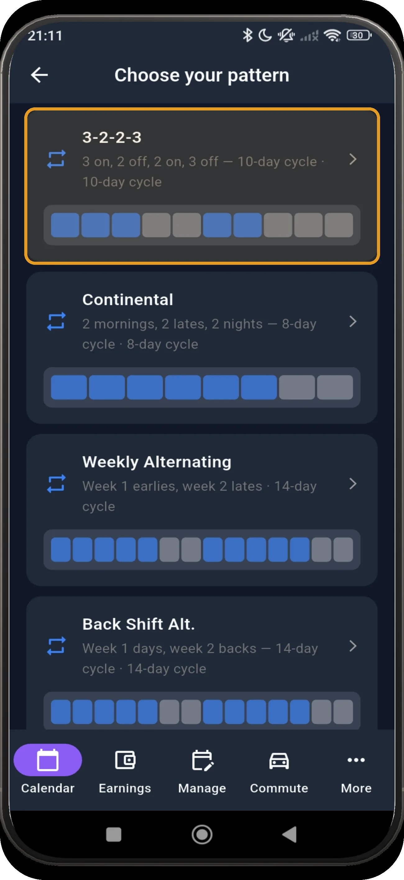 Pattern library with 3-2-2-3 highlighted