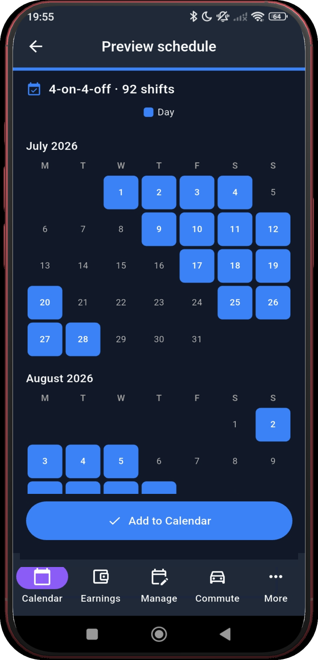 Screen 9: Preview July and August