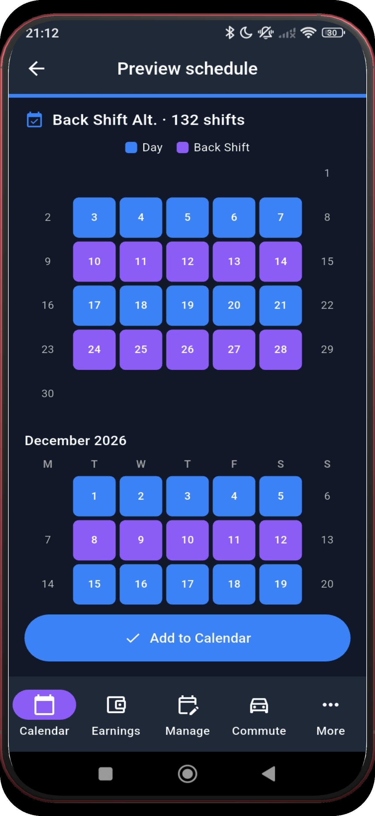 Preview schedule showing a later generated month