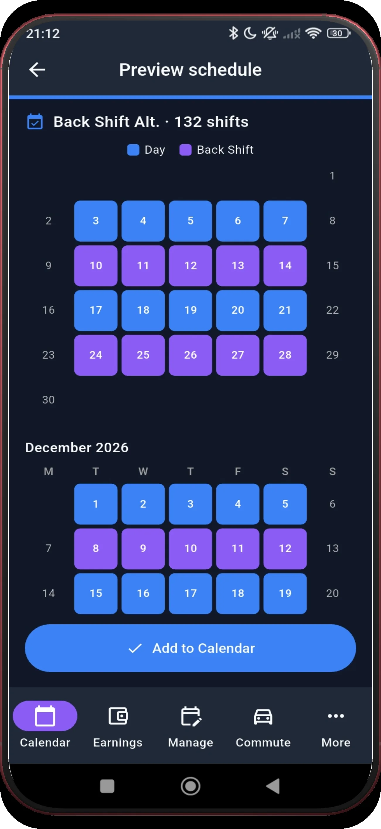 Preview schedule showing a later generated month
