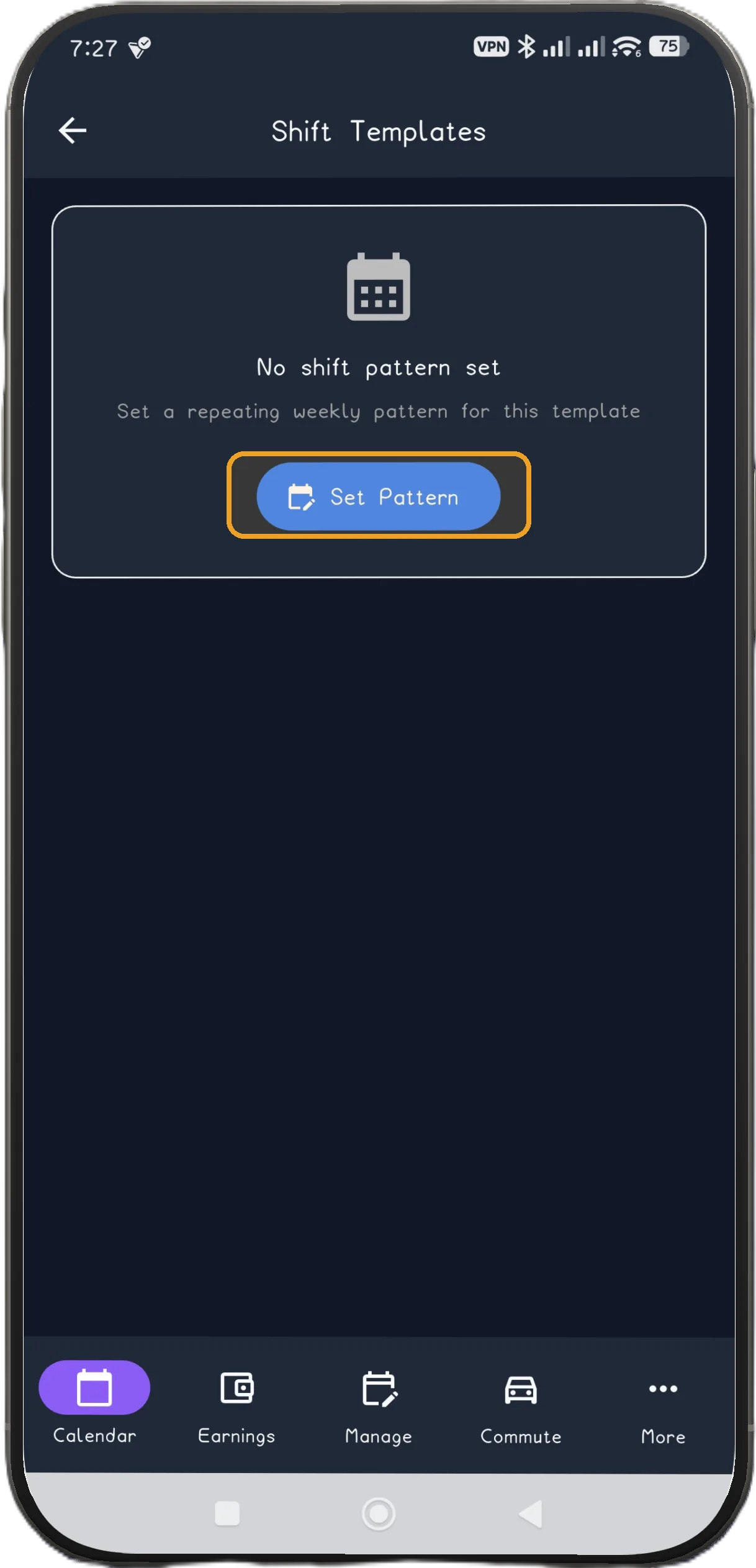 Shift Templates with Set Pattern