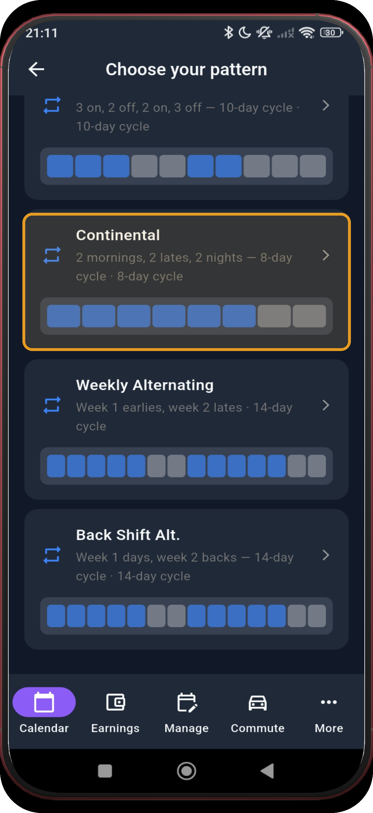 Pattern library with Continental highlighted