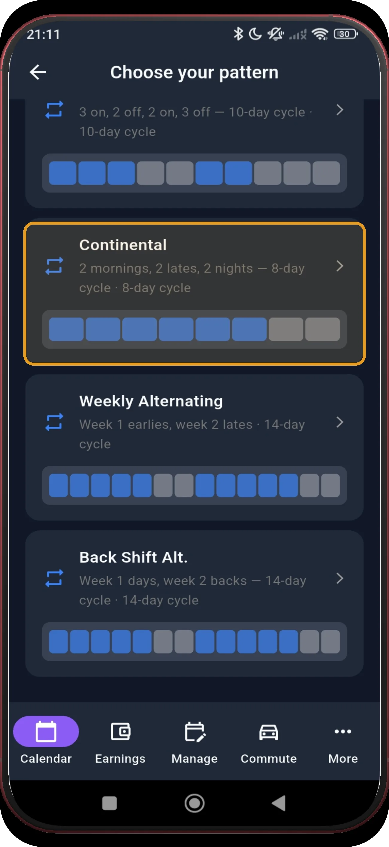 Pattern library with Continental highlighted