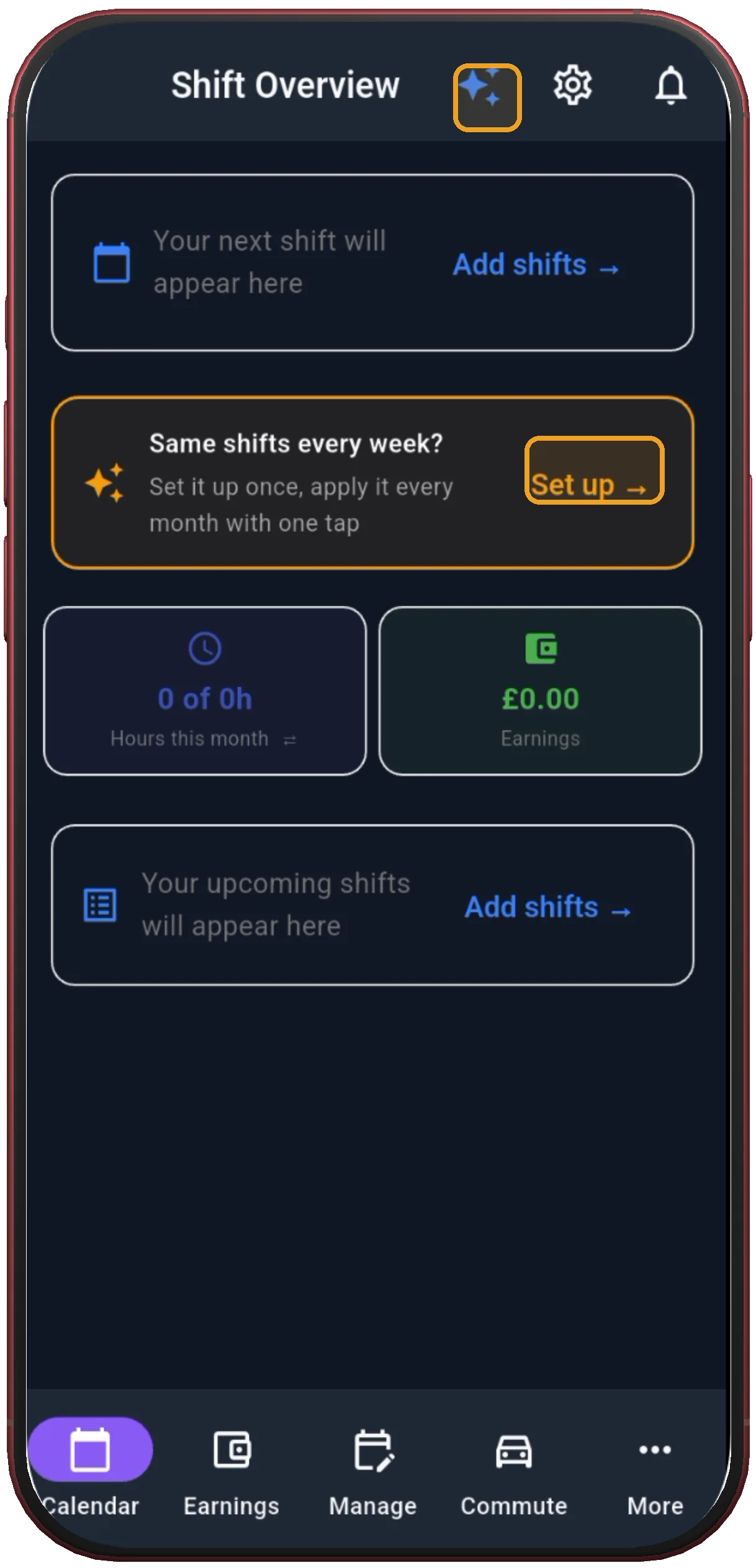 Shift Overview with Set up