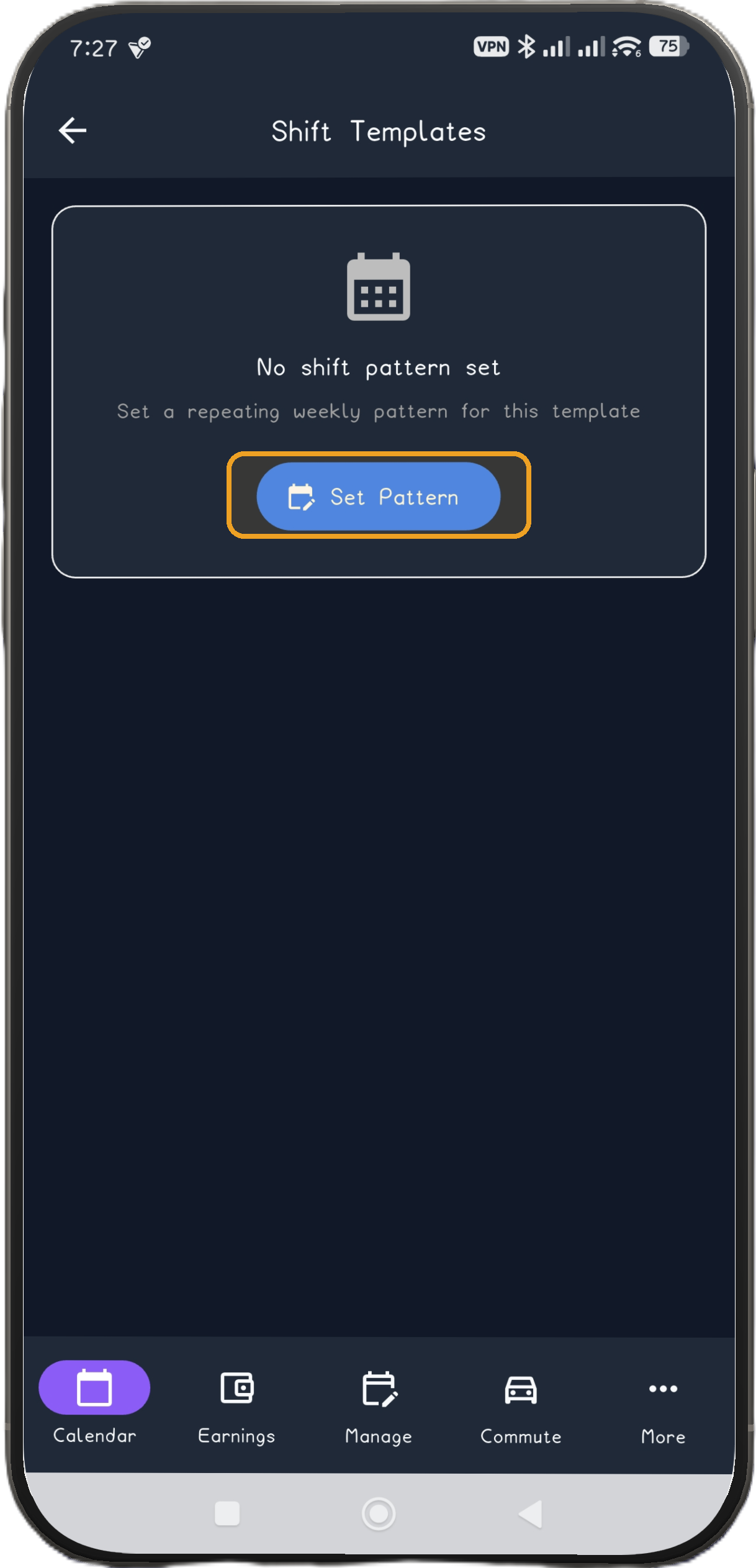 Shift Templates with Set Pattern