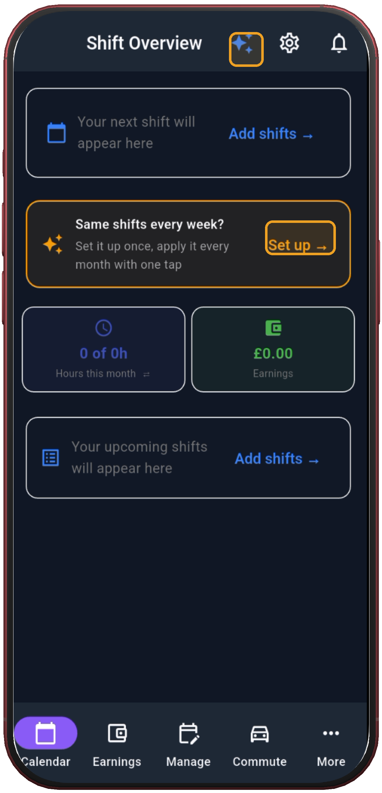 Shift Overview with Set up