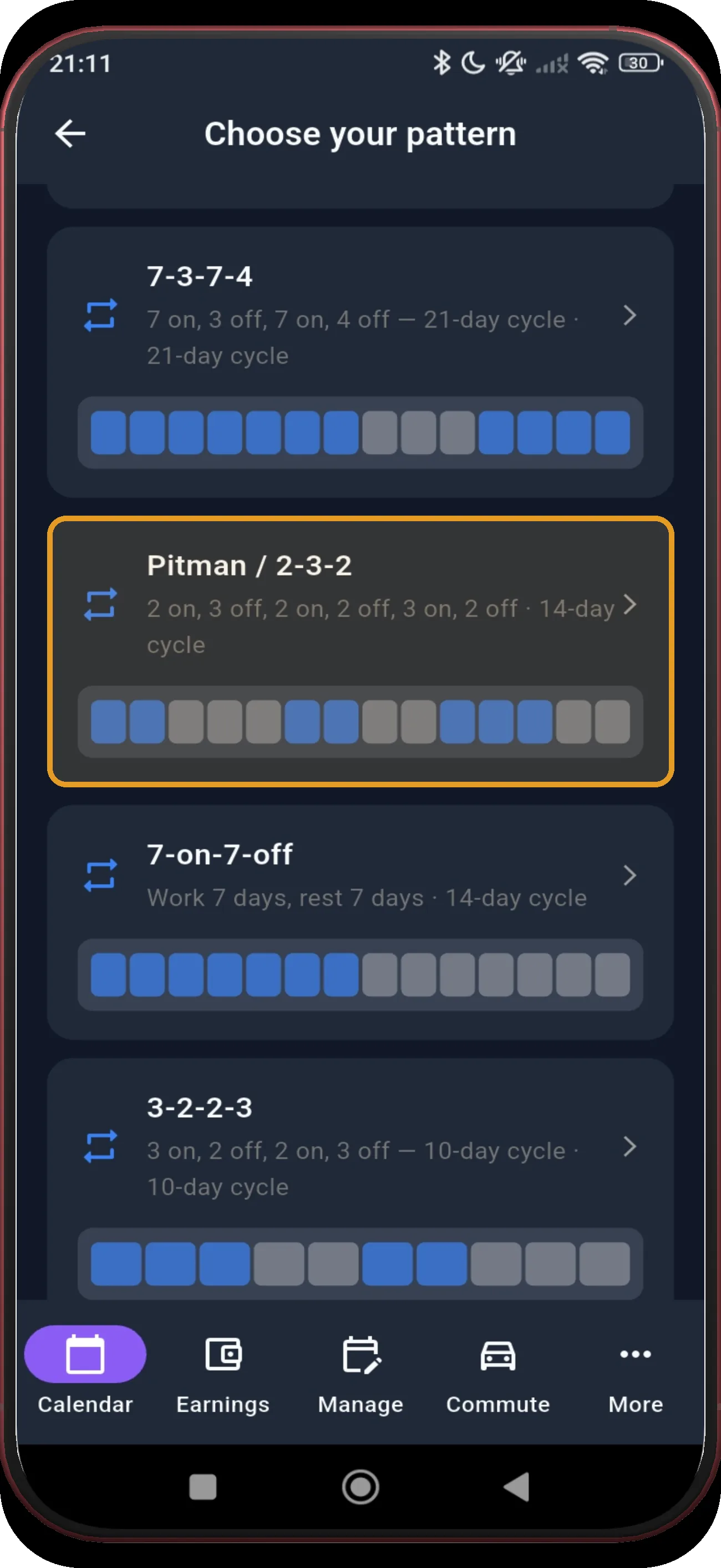 Pattern library with Pitman highlighted