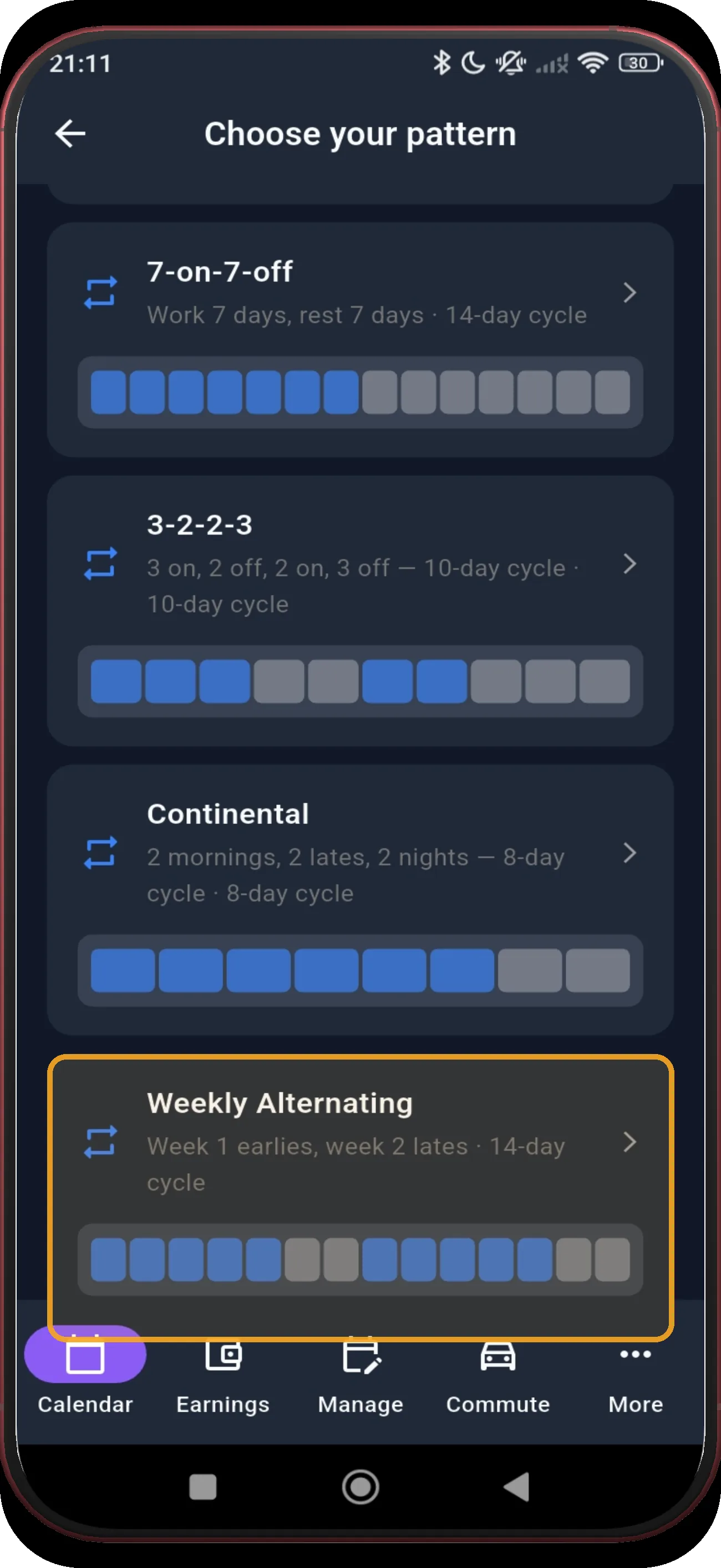 Pattern library with Weekly Alternating highlighted
